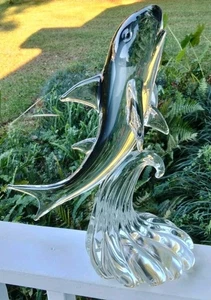 Große Künstler Signiert Murano Kunst Glas Hai Skulptur Signiert Von Franco Bottaro - Bild 1 von 20
