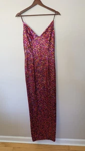 Vintage Y2K Cache Sequin Maxi Dress Gown Size 8 Glam Colorful Pink Purple Orange - Picture 1 of 13