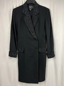 Vintage Anya schwarz Anzug Jacke Kleid Wolle verzierter Kragen Cocktail formell - Bild 1 von 7