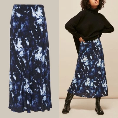 Falda midi Whistles cintura alta tie dye sesgada dobladillo fluido azul retro minimalista 2 Foto 1 de 4