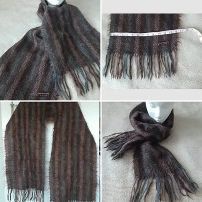 Violet Rosengarten Canada 100% Mohair Scarf Handwoven Dark Large 13×85" w Fringe - Image 1 of 4