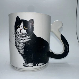 Vintage schwarz und weiß Katze Kaffee Tee Becher Schwanz Griff - Bild 1 von 6