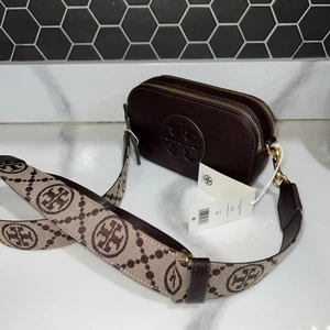 AUTH NWT Tory Burch Mini Miller Logo Pebbled Leather CrossBody Bag In Albarossa - Picture 1 of 14