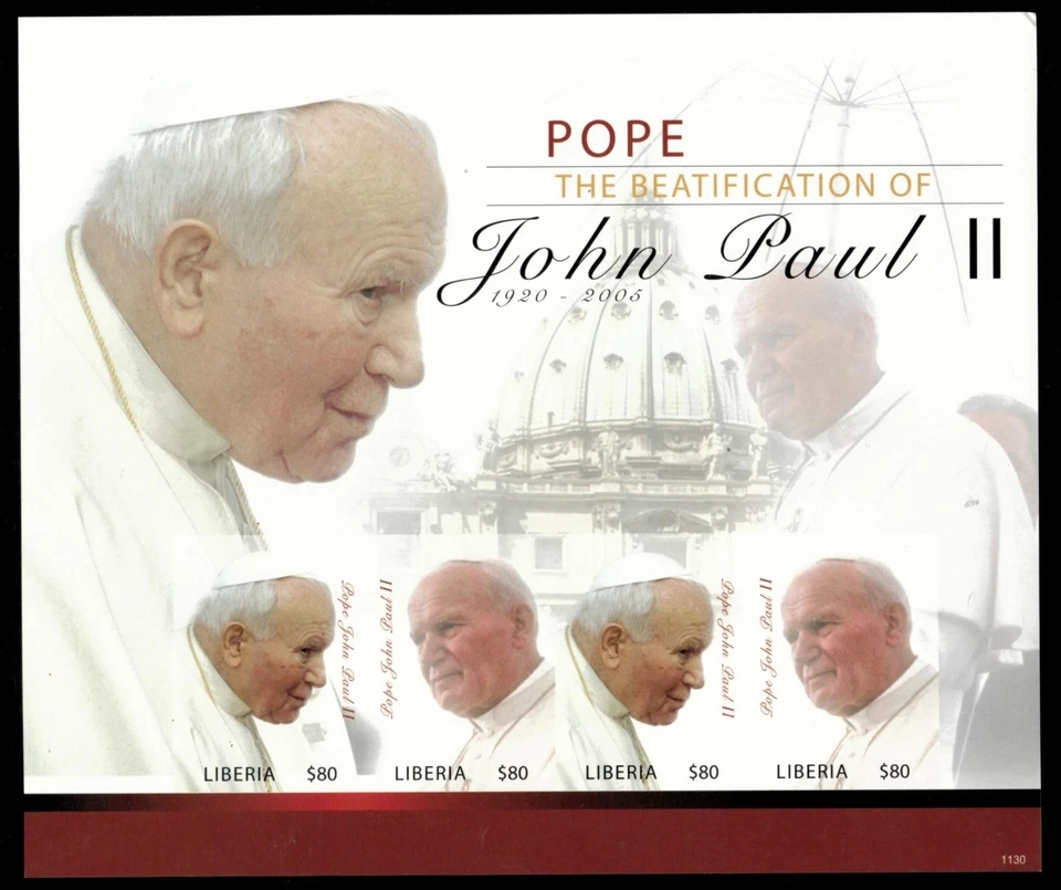Liberia 2011 - Papa Juan Pablo II - Hoja de 4 estampillas IMPERF - Scott #2753 - MNH Foto 1 de 1