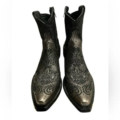 Old Gringo Dulce Calavera 黑金皮革骷髅踝靴 - 7.5 — 第 1/4 张图片