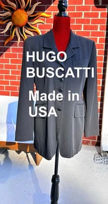 Vintage Hugo Buscati Black Blazer Made in USA 1990s Black Longline Jacket - Image 1 of 4