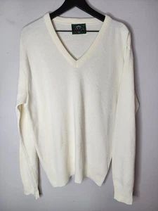 Vintage 90s Jantzen Mens V Neck Grandpa Sweater Large Ivory 100% Orlon Acrylic - Picture 1 of 7