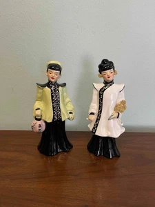 Vintage Florence Ceramics Asian Man Woman Planter Bud Vase Pair - Pasadena - Picture 1 of 12