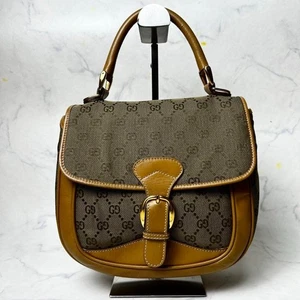GUCCI 90s GG Canvas Leather Flap Shoulder Bag Brown W/ Non-Original Strap Used - Bild 1 von 10