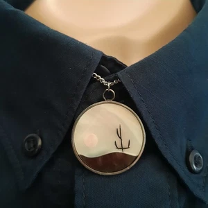 Vintage Artisan Handmade Abalone Coin Necklace~Desert Motif 18" Silver Chain VG+ - Picture 1 of 9