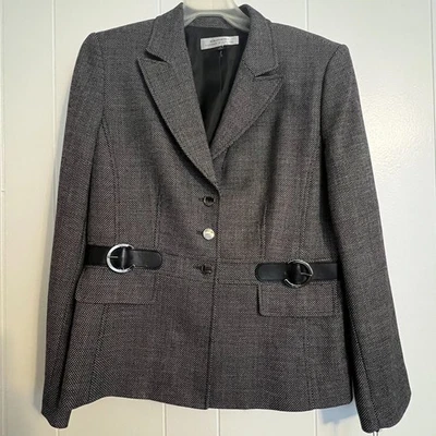 Tahari ASL - Blazer Chaqueta Traje Lana Forrado Satinado - Blanco y Negro talla 14 Nuevo con Etiquetas Foto 1 de 4