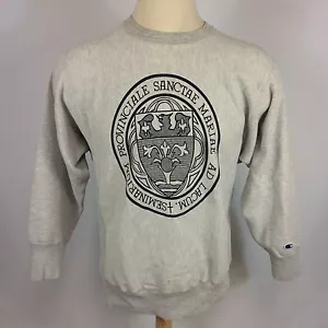 Vtg Distressed Champion Reverse Weave Gray Thick College University Sweatshirt - Picture 1 of 7