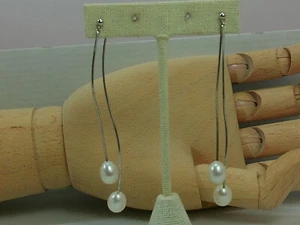 Orecchini vintage lunghi ondulati argento sterling filo perle coltivate pendenti boho moderni - Foto 1 di 22