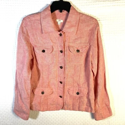 J Jill Linen Shirt Jacket Shacket S Red Button Front Long Sleeve Crop Pockets - Image 1 of 4