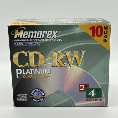 Memorex CD-RW 白金 650MB 74 分钟 CD-RW 高品质可录制 CD 10 包 — 第 1/4 张图片