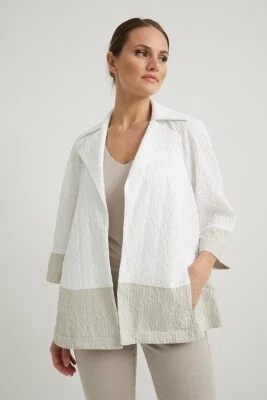 Chaqueta Blazer Joseph Ribkoff Arrugada EE. UU. Talla 10 Dos Tonos Bolsillos Frontales Abiertos Blanco Foto 1 de 4