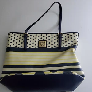 Anne Klein Purse Polka Dot Striped Large Tote Shoulder Bag Multi Compartments FS - Picture 1 of 5