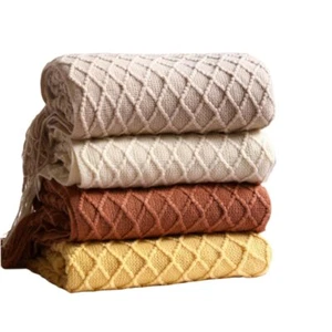 Kaschmir Sofadecke Bezug Nordic Knit Plaid Überwurf Quasten Tagesdecke Decke - Bild 1 von 15