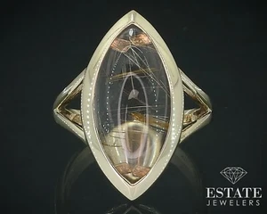 Vintage 10k Yellow Gold Natural Rutilated Quartz Solitaire Ring 4.3g i17718 - Picture 1 of 5