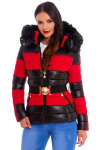 Damas Chaqueta Mujeres Invierno Con Capucha Delgada ROJO CHEVRON ACOLCHADA ACOLCHADA Chaquetas Piel sintética - Imagen 1 de 4