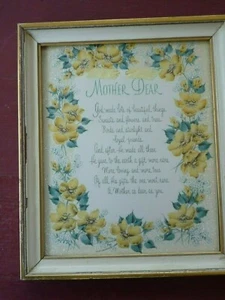Vintage MUTTERMOTTO Gedicht Buzza Style gelbe Blumen Glitzer gerahmt Muttertag - Bild 1 von 4
