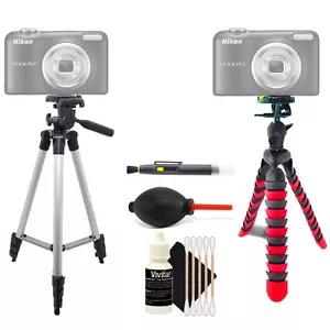 Tall Tripod + Flexible Tripod + Cleaning Accessory Kit for Nikon Coolpix A10 - Picture 1 of 7