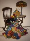 Vtg Eclectic Boho Cat & Quilt Needlepoint Art W/ Vibrant Color Crewel Stitched