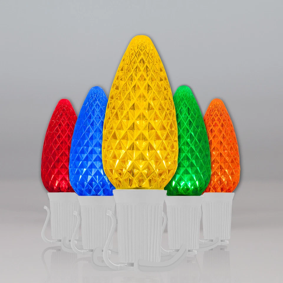 50 C9 OptiCore Shatterproof LED Christmas Lights Faceted Finish, White Wire 50ft - Image 1 of 4