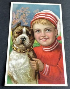 TARJETA COMERCIAL: Publicidad ~ US METROPOLITAN LIFE ~ Niño en rojo con perro - Imagen 1 de 2