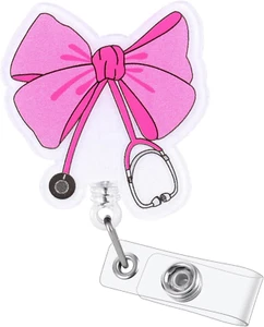 Stethoscope Bow Doctor Badge Reel, Pink RN Badge Buddy, Personalized ID Name Wor - Picture 1 of 12