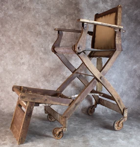 Rare Theo Koch Antique Folding Wooden Barber Chair Barbershop For Repair - Picture 1 of 13