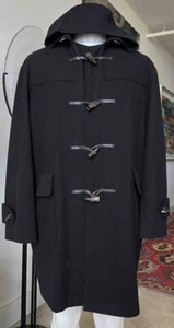 BURBERRY LONDON BLACK WOOL TOGGLE COAT / JACKET / HOODED MEN SZ 52 REG - Picture 1 of 9