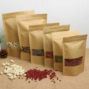 Resealable Window Display Zip Lock Seal Kraft Paper Food Gift Bag Stand Up AU - Picture 1 of 8
