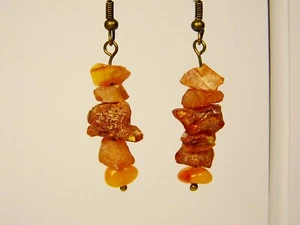 Raw Baltic Amber Dangle Drop Earrings Brown Yellow Natural Genuine 0993 - Picture 1 of 10