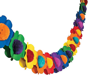 12 Ft. X 7" Multicolor Tissue Flower Garland Novelty Rainbow Paper Garland Party