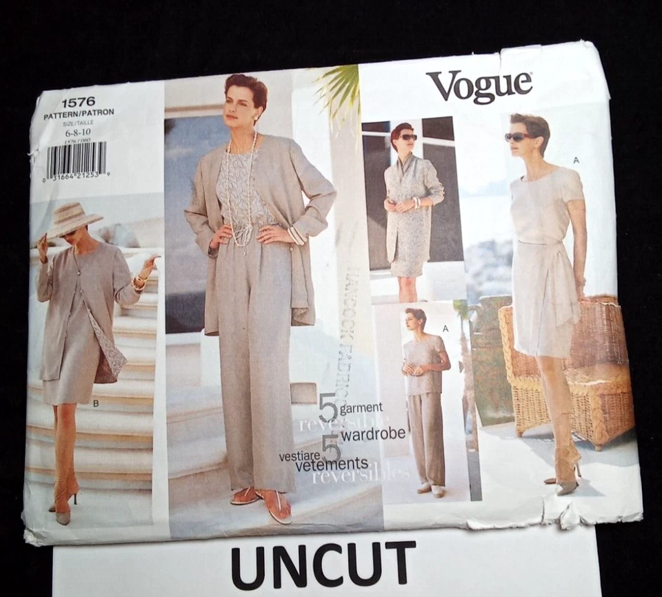 VOGUE Vintage 90s Easy Pattern 1576 Misses 6-8-10 Jacket Pants Dress Skirt Top - Image 1 of 4