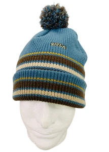 BULA  blue striped acrylic knit beanie cap hat with pom - Picture 1 of 8