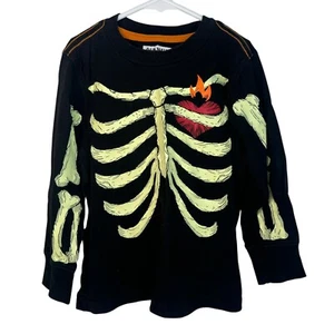 Old Navy Black & White Ribcage Heart L/S T-Shirt Tee Top Halloween Kids Boys 4T - Picture 1 of 3