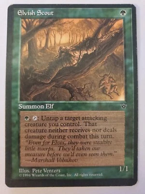 MTG Magic The Gathering Card Elvish Scout Summon Elf Green Fallen Empires 1994 - Image 1 of 2