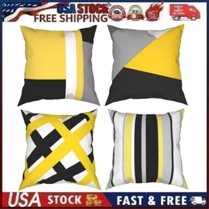 Set of 4 Monochromatic Bold Strip Throw Pillow Covers 18x18 In Gray Yellow Black - Picture 1 of 15