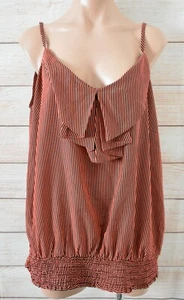City Chic Top Camisole Blouse Size Plus Medium Orange Black Striped Sleeveless - Picture 1 of 7