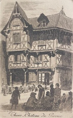 Thiers Château du Piroux c 1930  pointe sèche de Jaffeux 1902-1940 Puy-de-Dôme - Photo 1/4