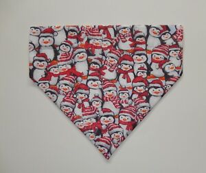 CHRISTMAS PENGUINS WITH RED HATS & SCARVES  DOG SCARF/BANDANA--S, M, L