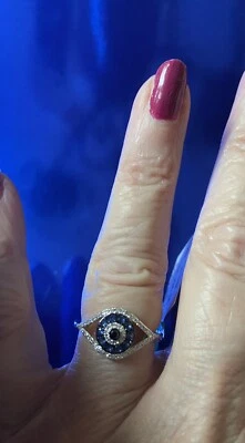 ¡NUEVO! ANILLO EFFY ZAFIRO, DIAMANTE Y ORO BLANCO 14K MAL DE OJO/TALLA 7 Foto 1 de 4