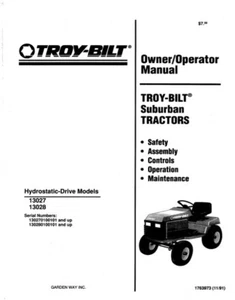 Trattore/falciatrice manuale del proprietario Troy-Bilt suburbano - modelli 13027 e 13028 - Foto 1 di 4