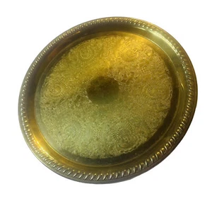 Vintage Messing Teller Schmuck Tablett 8,5" handgeätzt Floral rund - Bild 1 von 4