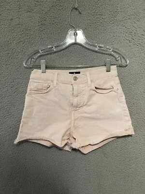 Shorts femininos 7 For All Mankind cintura alta rosa tamanho 27 algodão desgastado - Imagem 1 de 4