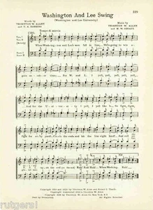 WASHINGTON AND LEE UNIVERSITY Vintage Liedblatt um 1941 "Washington and Lee Swing" - Bild 1 von 1