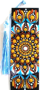 ANCHANTED CHARMING MANDALA DOT PAINTING BOOKMARK/DELICATE COPPER, GOLD, BLUES, - Picture 1 of 1