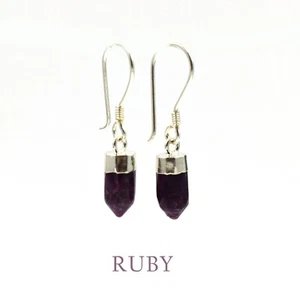 Genuine Ruby 6x14 mm Pencil Point Earrings For Women 925 Sterling Silver Dangles - Picture 1 of 6